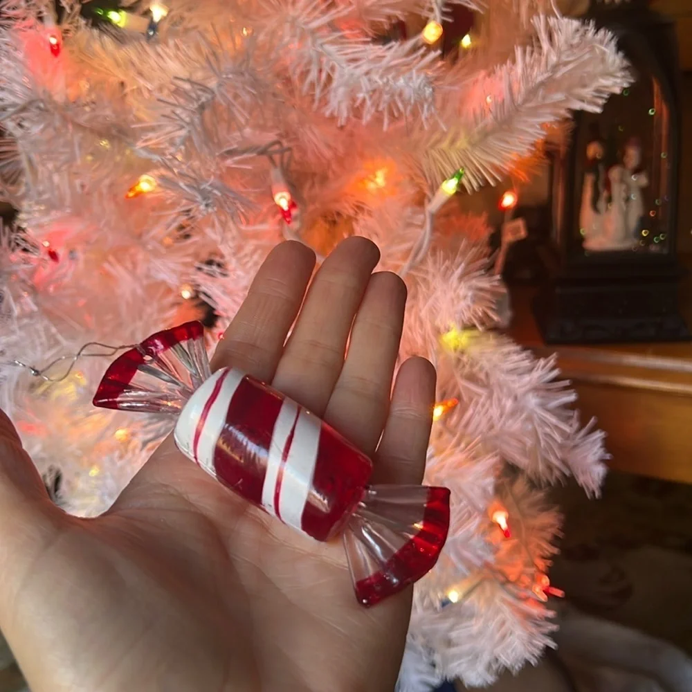 ❤️Vintage Old Fashion Red Stripe Murano Style Wrapped Candy Ornament